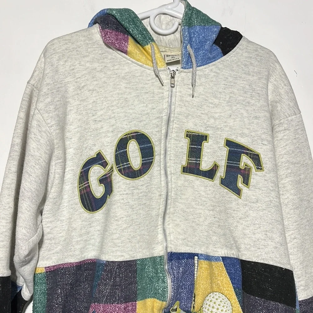 Vintage Myrtle Beach South Carolina Golf Plaid Zip Up Hooded Sweatshirt Size XL - Picture 2 of 12
